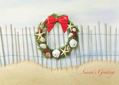 Personalized Sea Shell Wreaths and Ornament Christmas Cards
